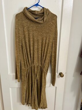 Anthropologie Long Sleeve Cowl Neck Knit Dress in Mustard Brown